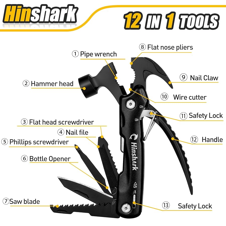 Stocking Stuffers for Adults Men, Gifts for Men 12 in 1 Hammer Multitool | Anniversary Birthday Gifts for Men Dad Husband Grandpa, Christmas Dad Gifts for Camping Cool Gadgets, Mens Stocking Stuffers, image 3
