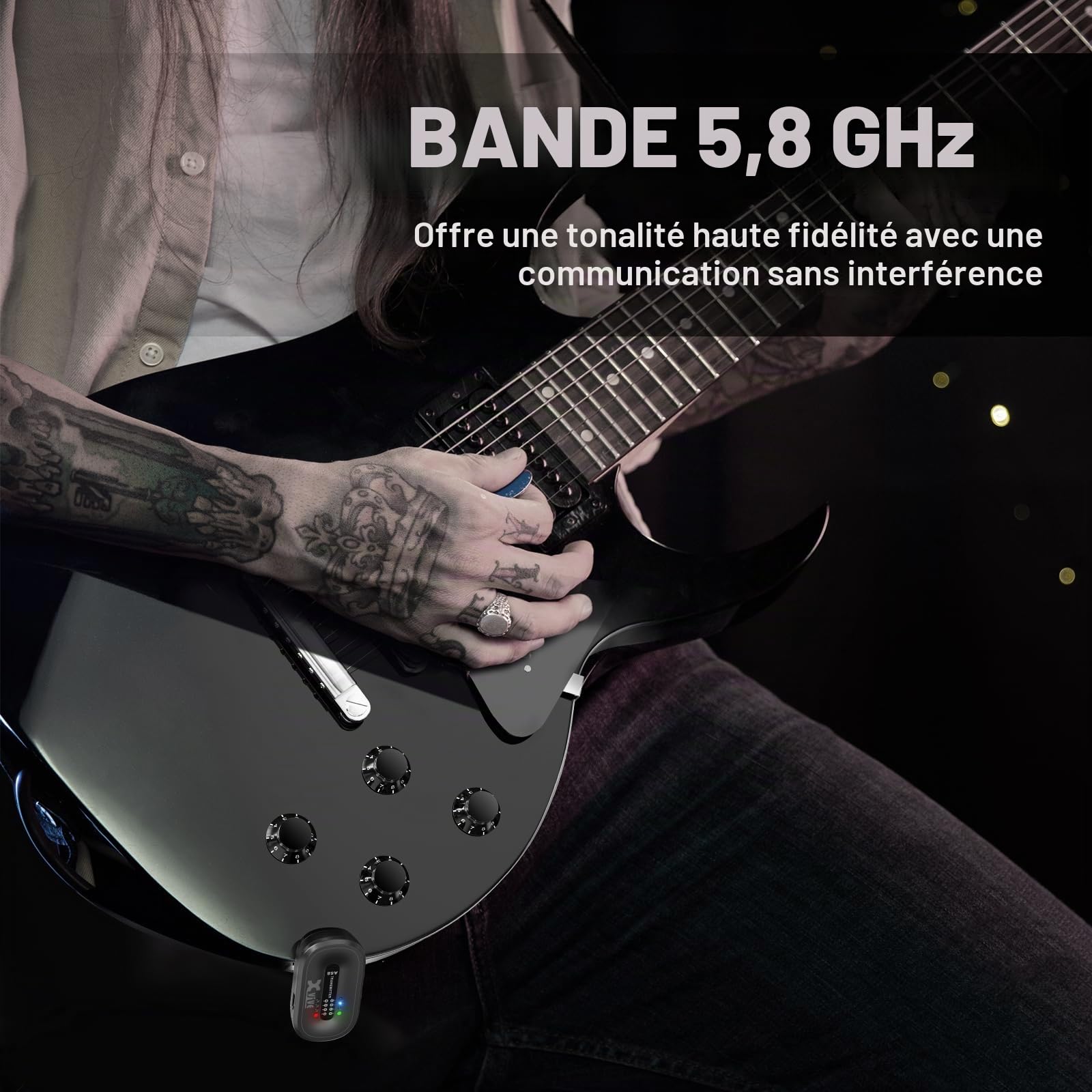 Système de guitare sans fil Xvive AC58 5,8 GHz, système sans fil pour guitare A58 avec étui de chargement pour guitare électrique/acoustique à micros actifs ou passifs
