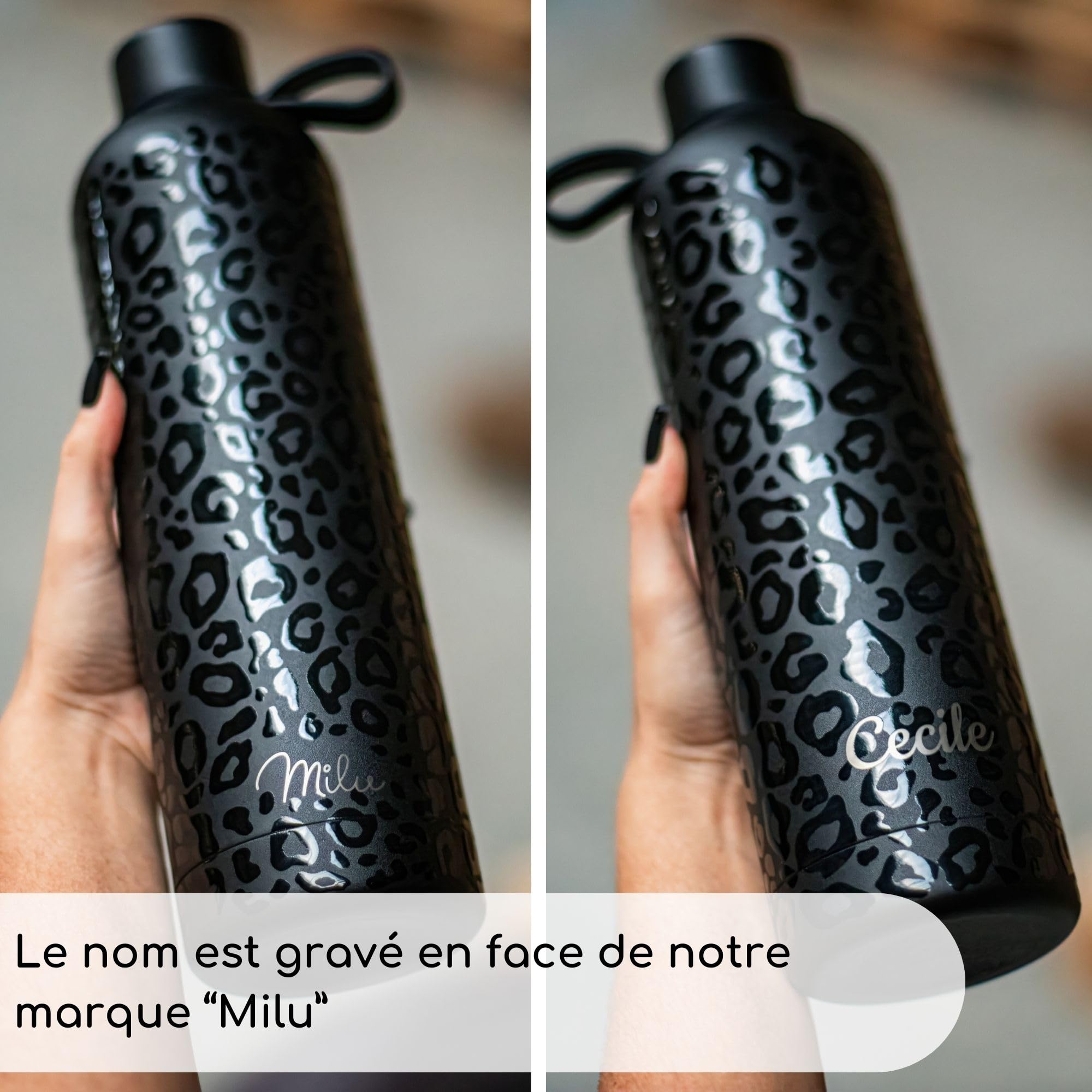 Milu Gourde Isotherme - Bouteille Isotherme 1L INOX Bouche Standard Étanche Sport Sans BPA - Brosse Nettoyage Incluse (Gravure, 1000ml)