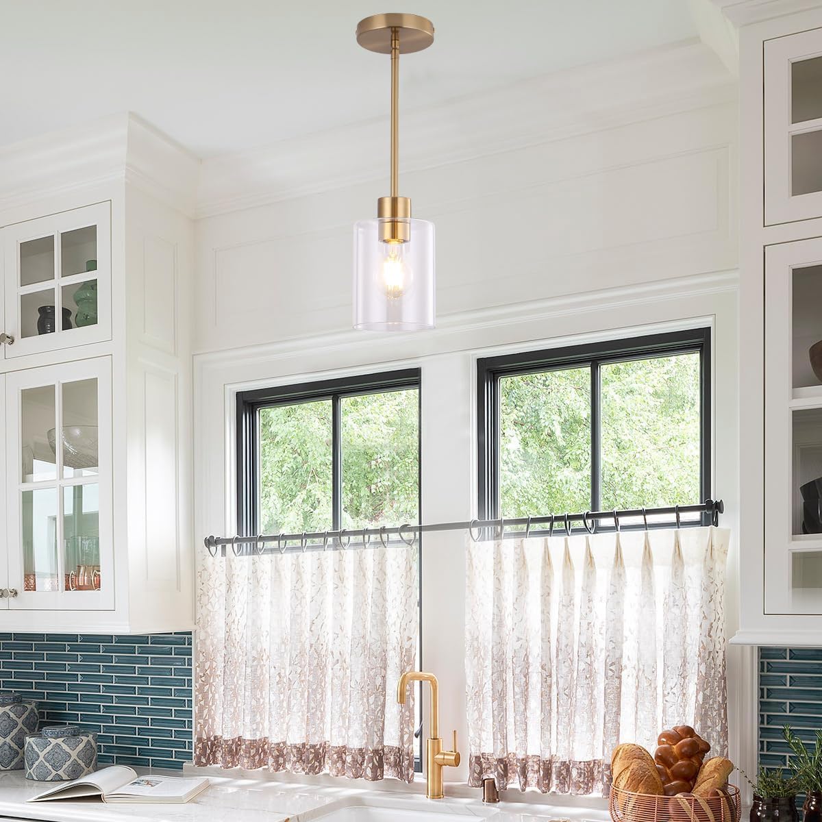 Best Gold Pendant Light Picks for 2026 2 KLSS Brass Pendant Lights Kitchen Island - Gold Clear Glass Pendant Light Fixtur — product photo