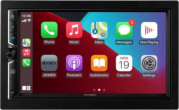 Jensen CAR723W 7-inch Certified Apple CarPlay Android Auto Wired or Wireless | Double DIN Touchscreen Car Stereo Radio | Bluetooth | Backup Camera Input | USB Playback & Charge