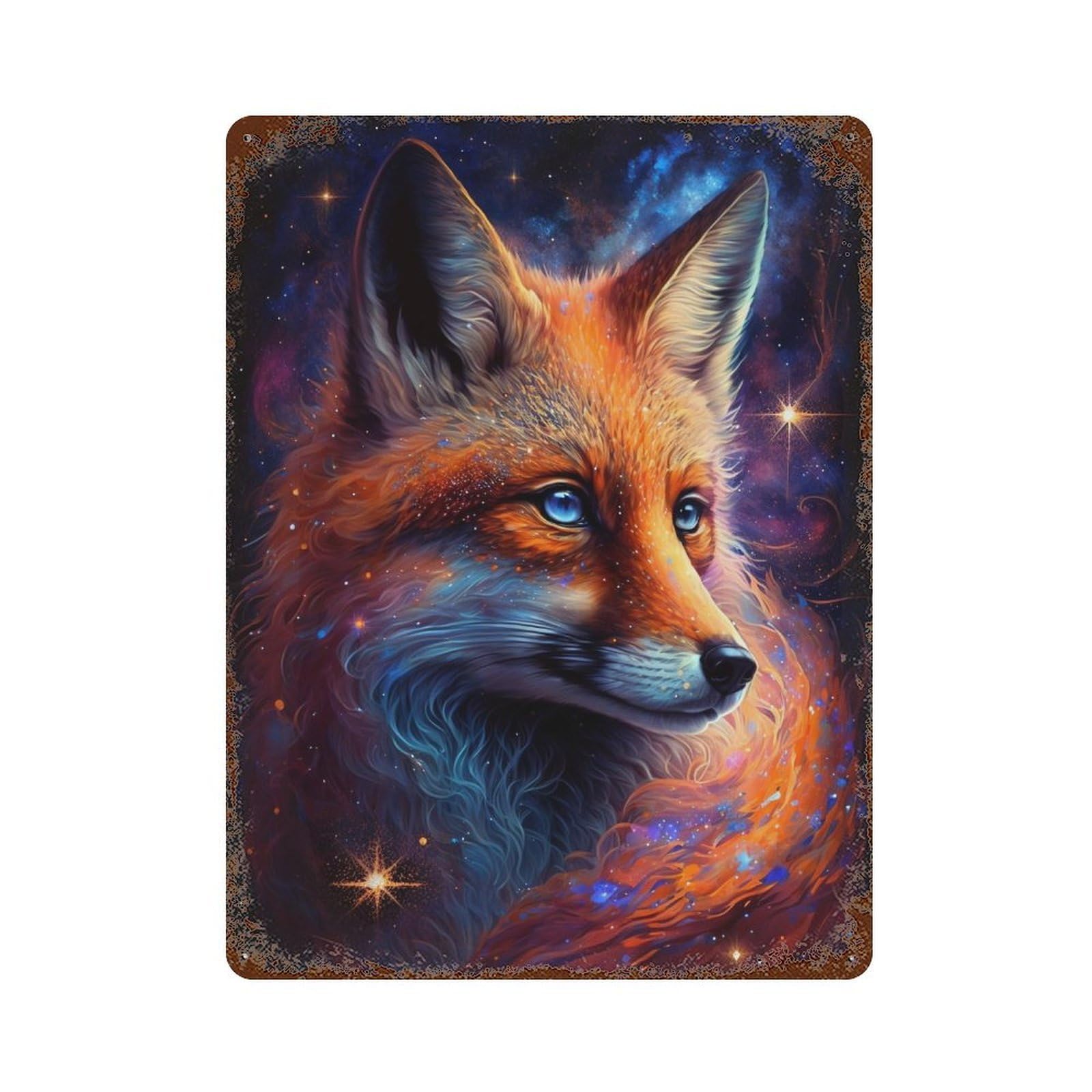 Vintage Rust Metal Sign Cosmic Fox Portrait-19 15.7"x11.8", Old School Wall Decor for Garage, Bar And Workshop Decor