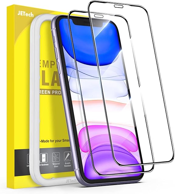 JETech Shatterproof Screen Protector for iPhone 11/iPhone XR 6.1-Inch, Full Coverage Military Grade Diamond Hard Tempered Glass Film with Easy Installation Tool, 2-Pack