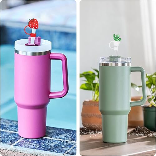 Miniatura 5 de COCGVEL Paquete de 5 unidades compatibles con vasos Stanley de 30 y 40 onzas, tapas para popote de 2564 pulgadas, bonitas fundas de silicona para