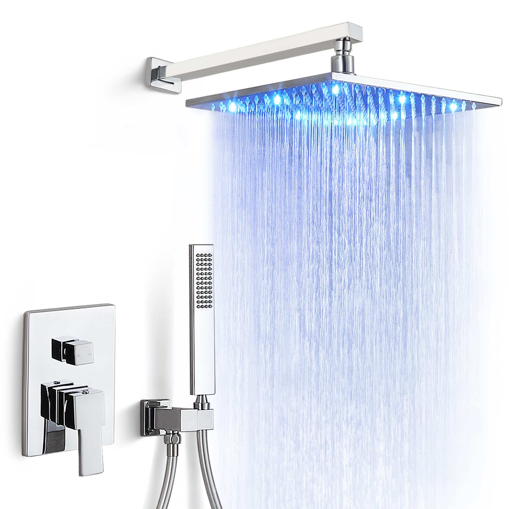 Dr Faucet Rain Shower Fixture System Wall Mount 12 Inch LED Rainfall