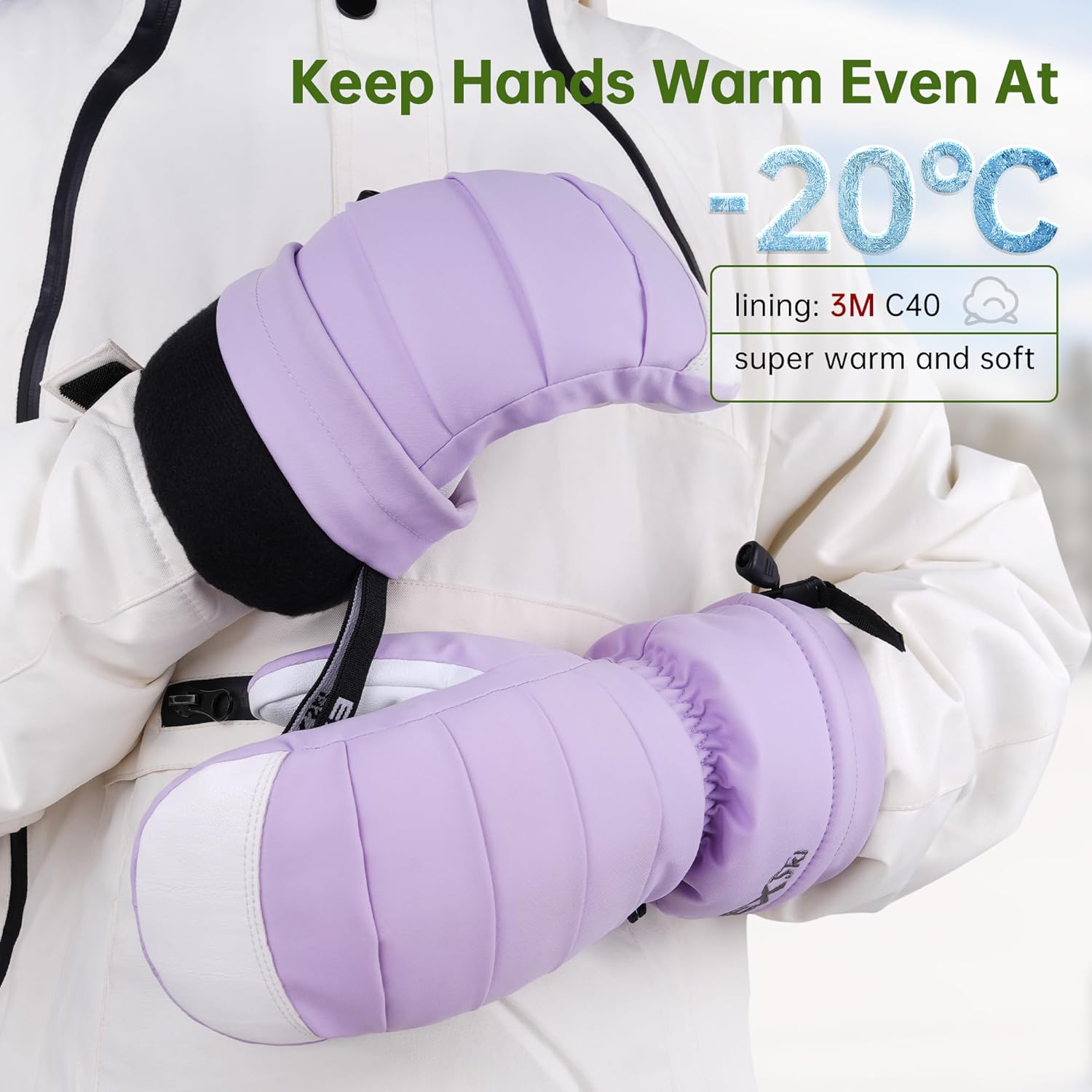 Ski Mittens for Women, Waterproof Snow Ski Gloves for Snowboard, Winter Warm Mitts with Touchscreen - Image 3