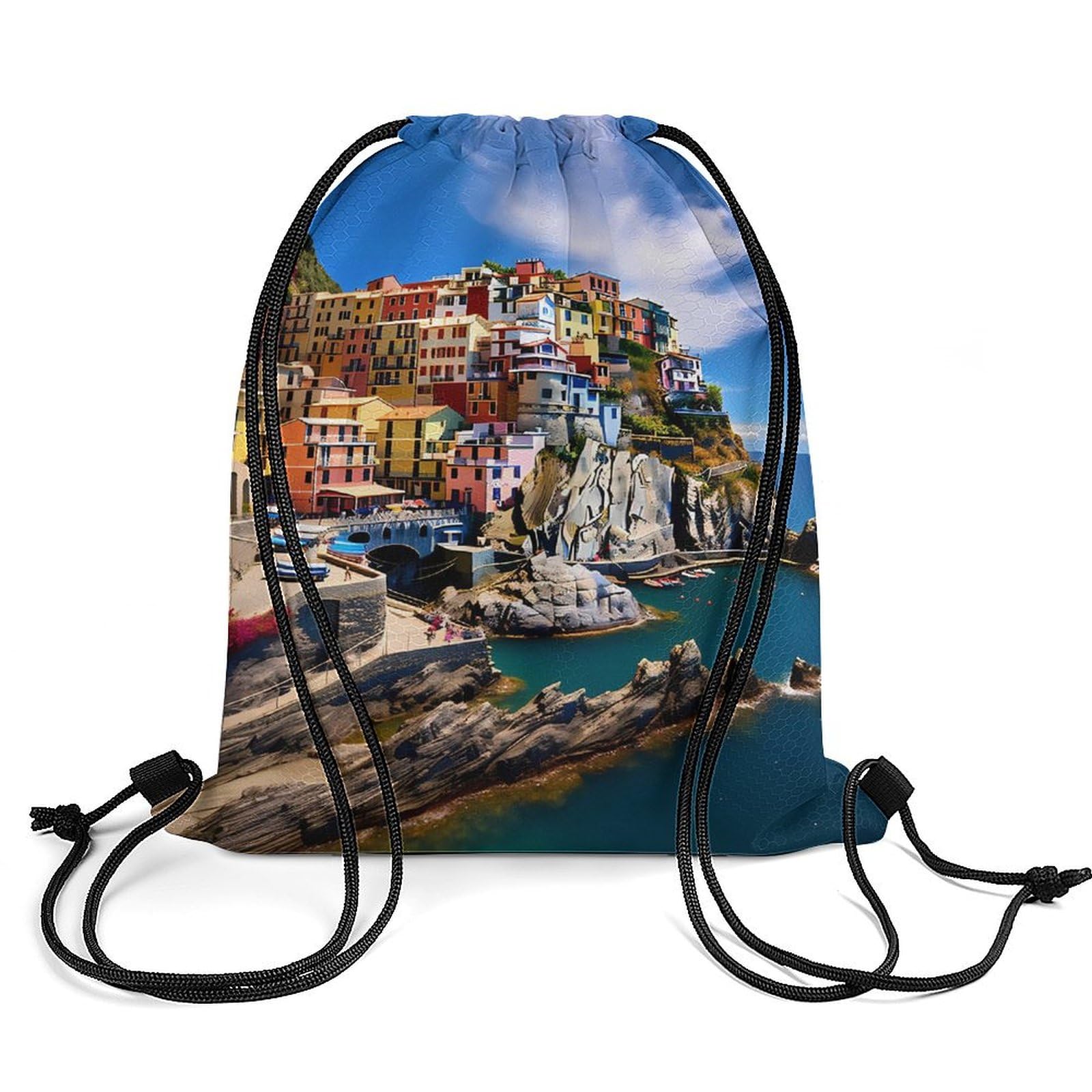 Manarola Italy - Cinque Terre Coastal Town Drawstring Backpack Durable Sport Gym Bags Daypack for Men Women 35 * 42cm
