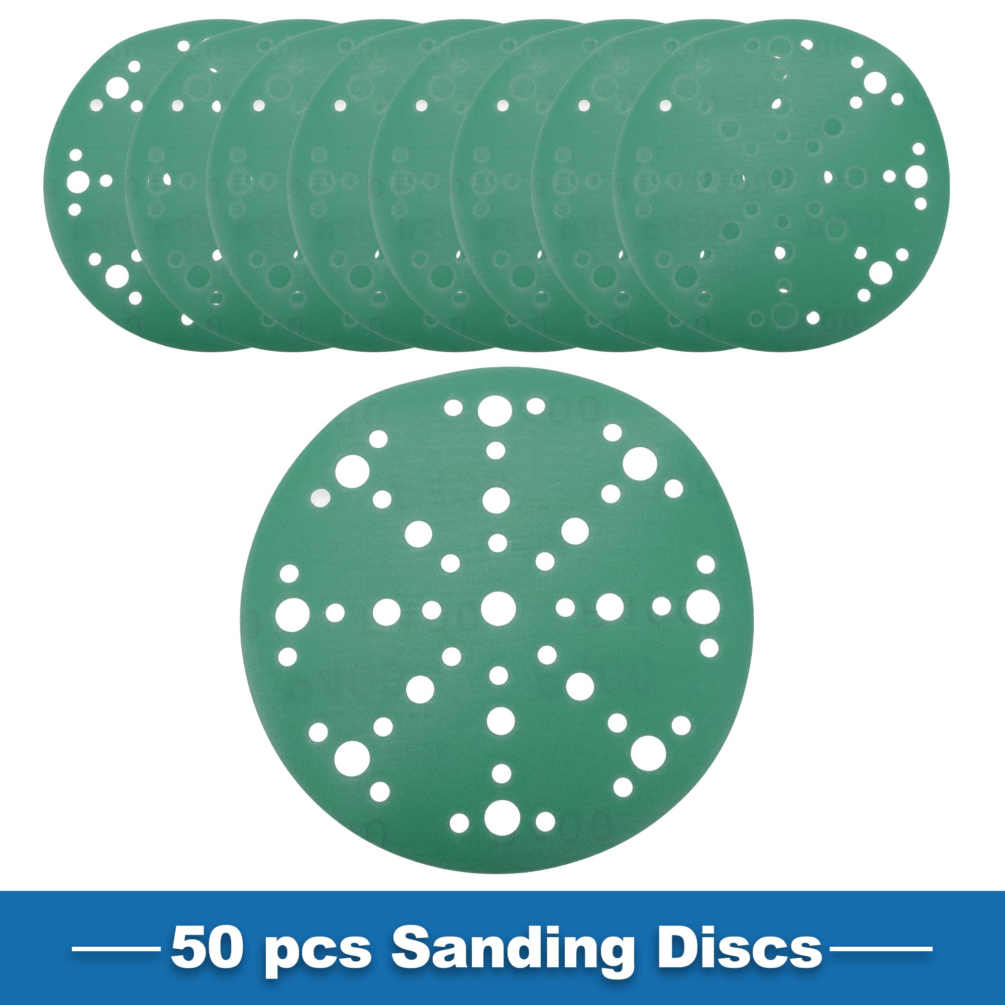 A ABSOPRO Sanding Discs 6 Inch 49 Hole 400 Grit Round Hook and Loop Sandpaper Aluminum Oxide Green 50pcs, 6" - Image 3