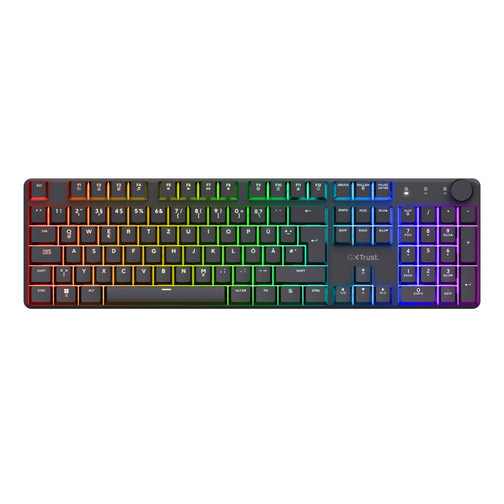 Trust GXT 868 Torix Mechanische Tastatur Kabellos Deutsches QWERTZ Layout, RGB Wiederaufladbare Gaming Tastatur 2.4 GHz 100H Akkulaufzeit, Huano-Switches Flache Tasten, Programmierbar, PC Laptop