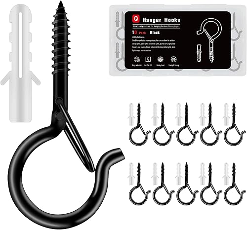 Ganchos de tornillo negros con bloqueo de seguridad de 2.3 pulgadas, ganchos de techo de metal a prueba de óxido para plantas colgantes, cestas,