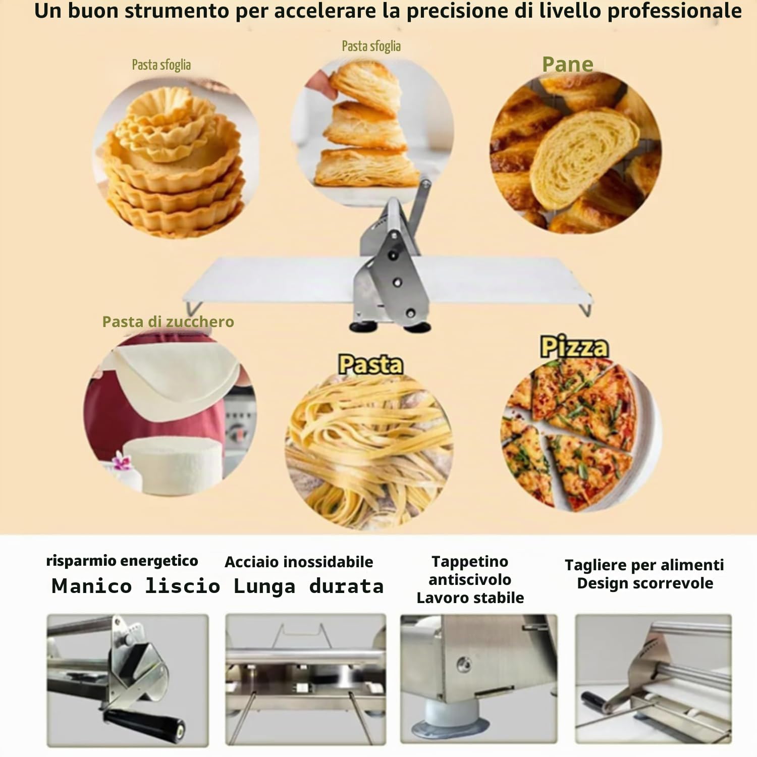 Macchina per la stesura di pasta pieghevole, sfogliatrice manuale per pasta e rullo per fondente, attrezzatura per panetteria commerciale pieghevole con spessore regolabile,Model300