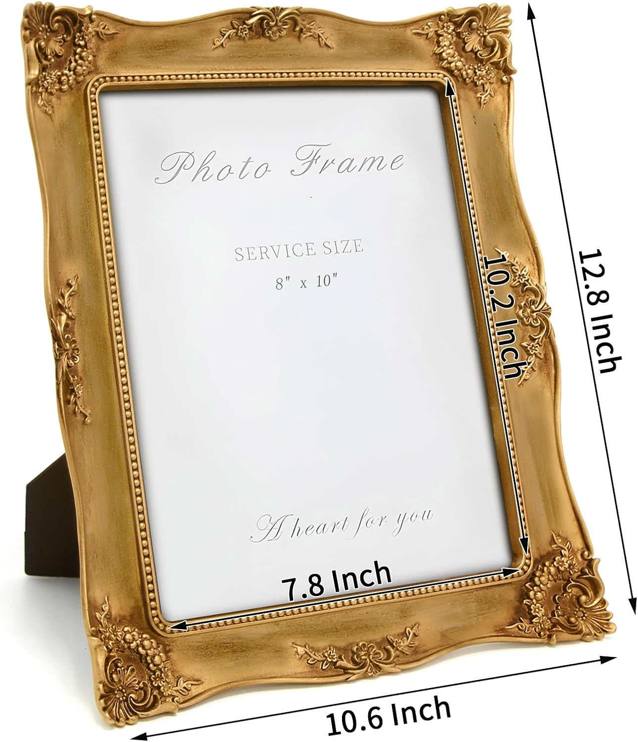 8x10 Inch Gold Vintage Picture Frame, Elegant Antique Photo Frames with Glass&Hook, Vine Pattern, Tabletop Wall Hanging, Gift ldeas for Home Decor (Gold)