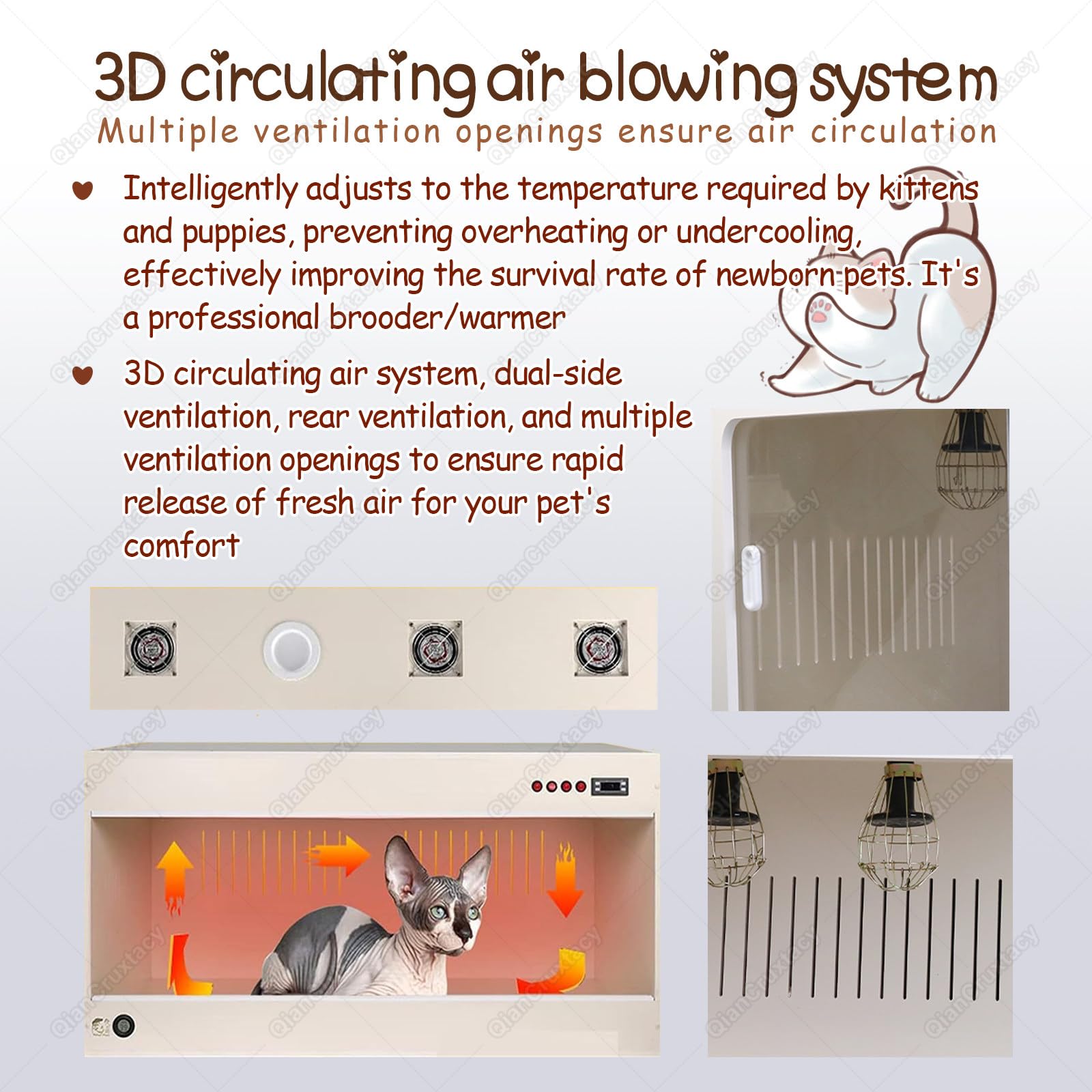 Caja Incubadora para Mascotas con Control de Temperatura Constante, Criadero Calefaccionado para el Cuidado de Cachorros, Gatitos y Todo Tipo de Animales Pequeños Black-60 * 50 * 50cm