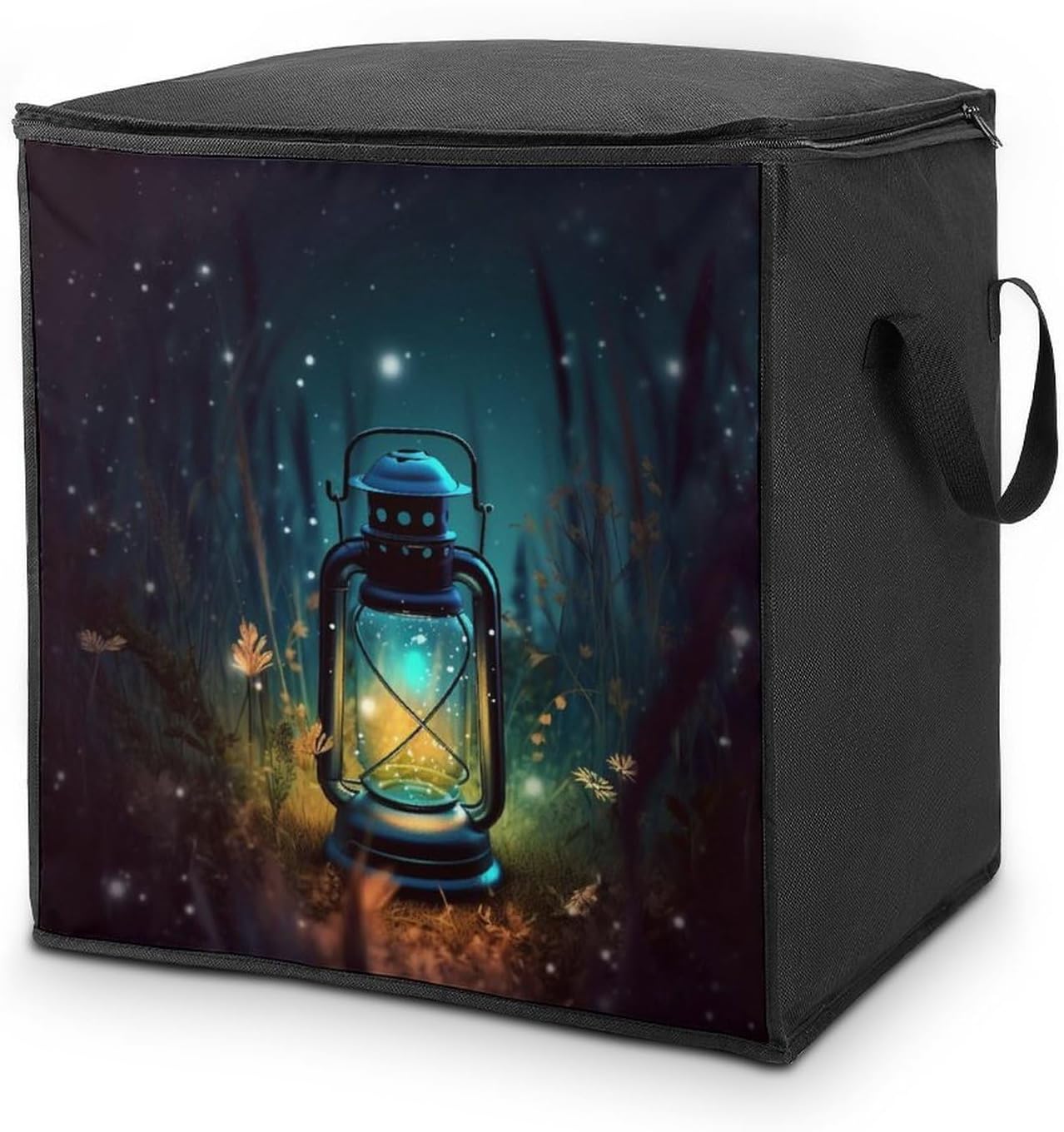 Quilt Storage Bag,Fireflies And Lantern Printed Large Foldable Storage Container Portable Travel Storage Bag for Blankets, Quilts, Clothes, Comforter, Bedding And Pillows