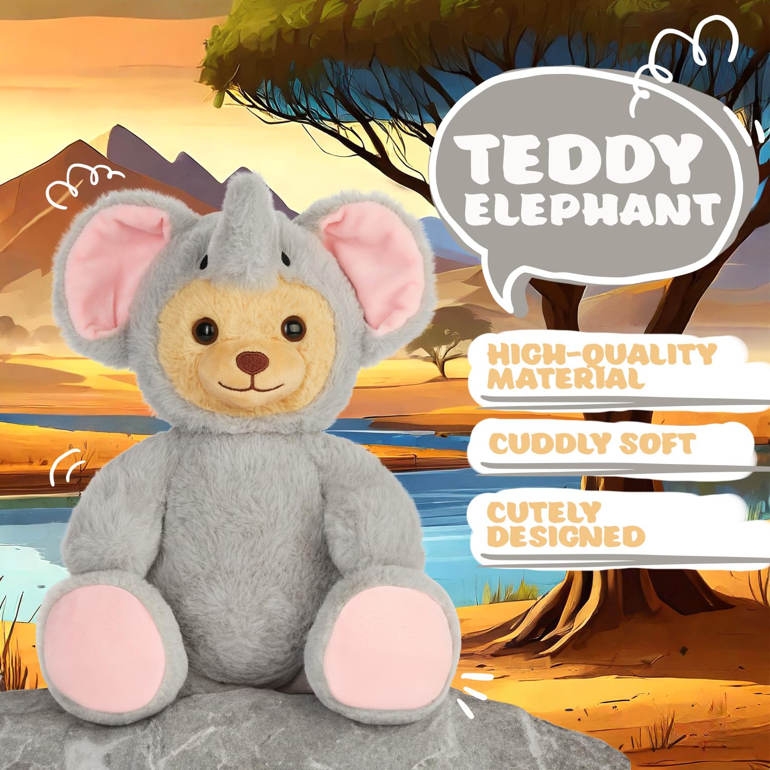 BRUBIES Teddy Elephant, 10 inches (25 cm) Teddy Bear in Elephant Costume with Hood, Cuddly Toy for Cosy Adventures - Image 2