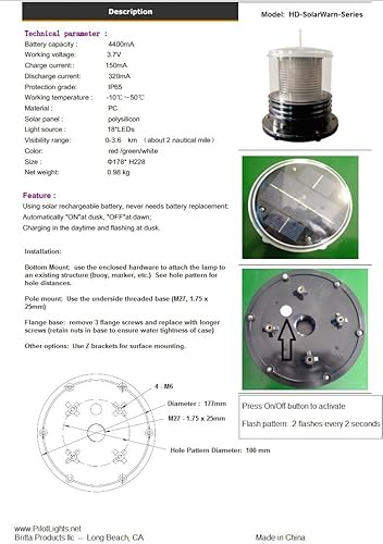 Miniatura 5 de Luz de advertencia solar para muelle  Iluminación solar impermeable  Iluminación constante encendido o intermitente de 360 grados  LED blanco frío