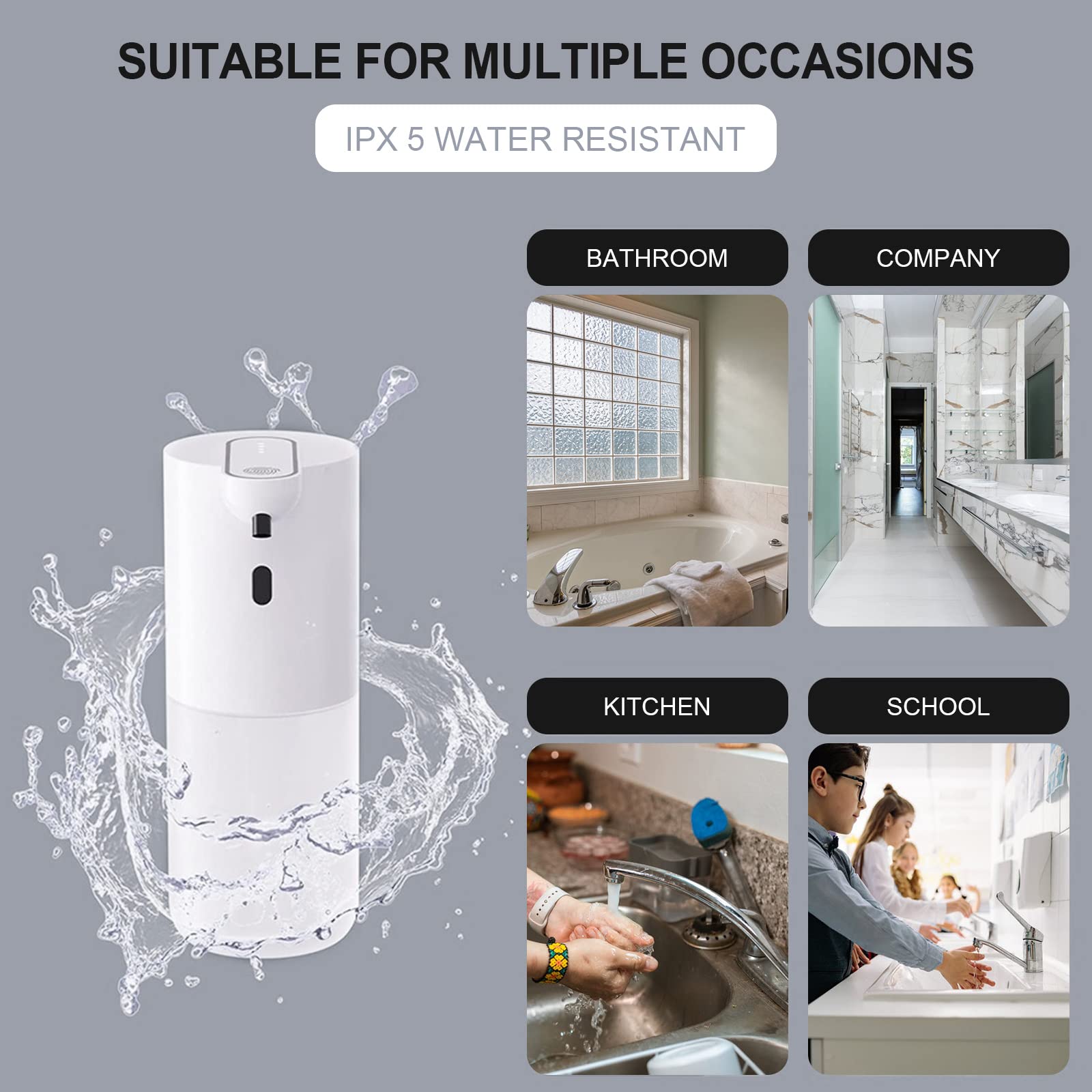 Cuteefun Dispenser Sapone Automatico, Ricaricabile USB, Dispenser Sapone Schiuma di Controllo a 4 Livelli, Dispenser Sapone per Touchless da 400ml, Dispenser Sapone da Parete/Stand per Cucina, Bagno