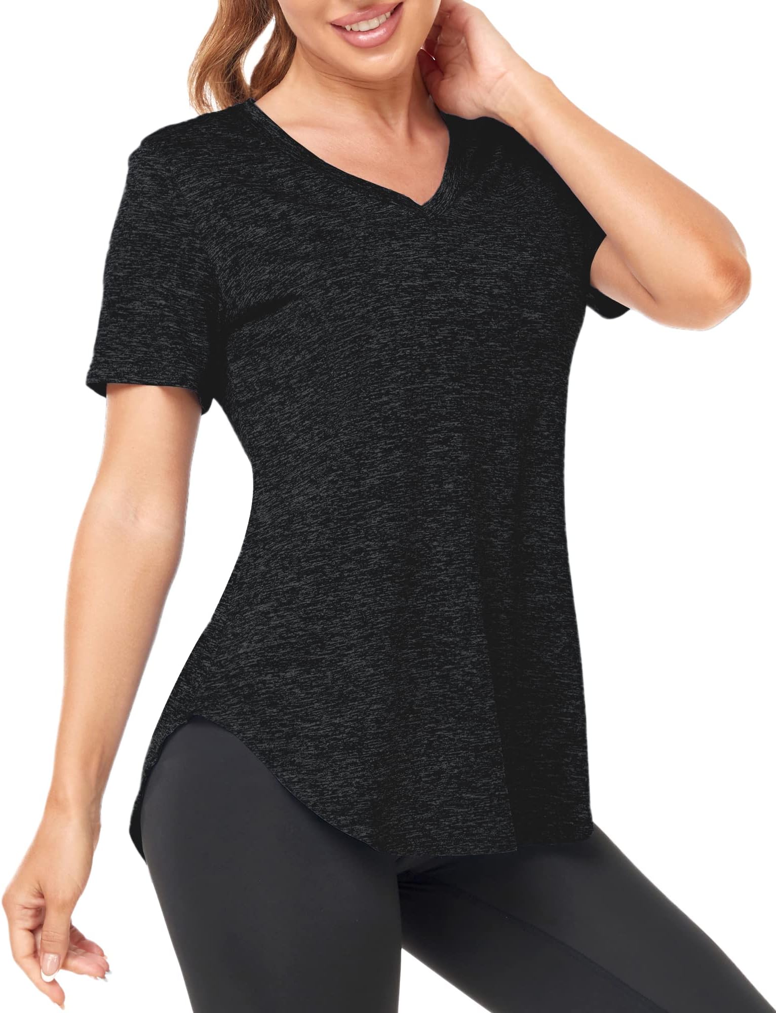 Women's Sports T-Shirt Gym Tops V Neck UK, Short Sleeve Workout Top Running Yoga Shirts
