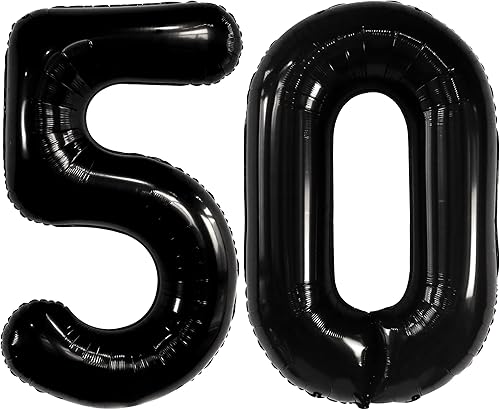 KatchOn, Big Black 50 Balloon Number - 40 Inch | Black 50th Birthday Decorations for Women, Men | 50th Wedding Anniversary Decorations | Over The