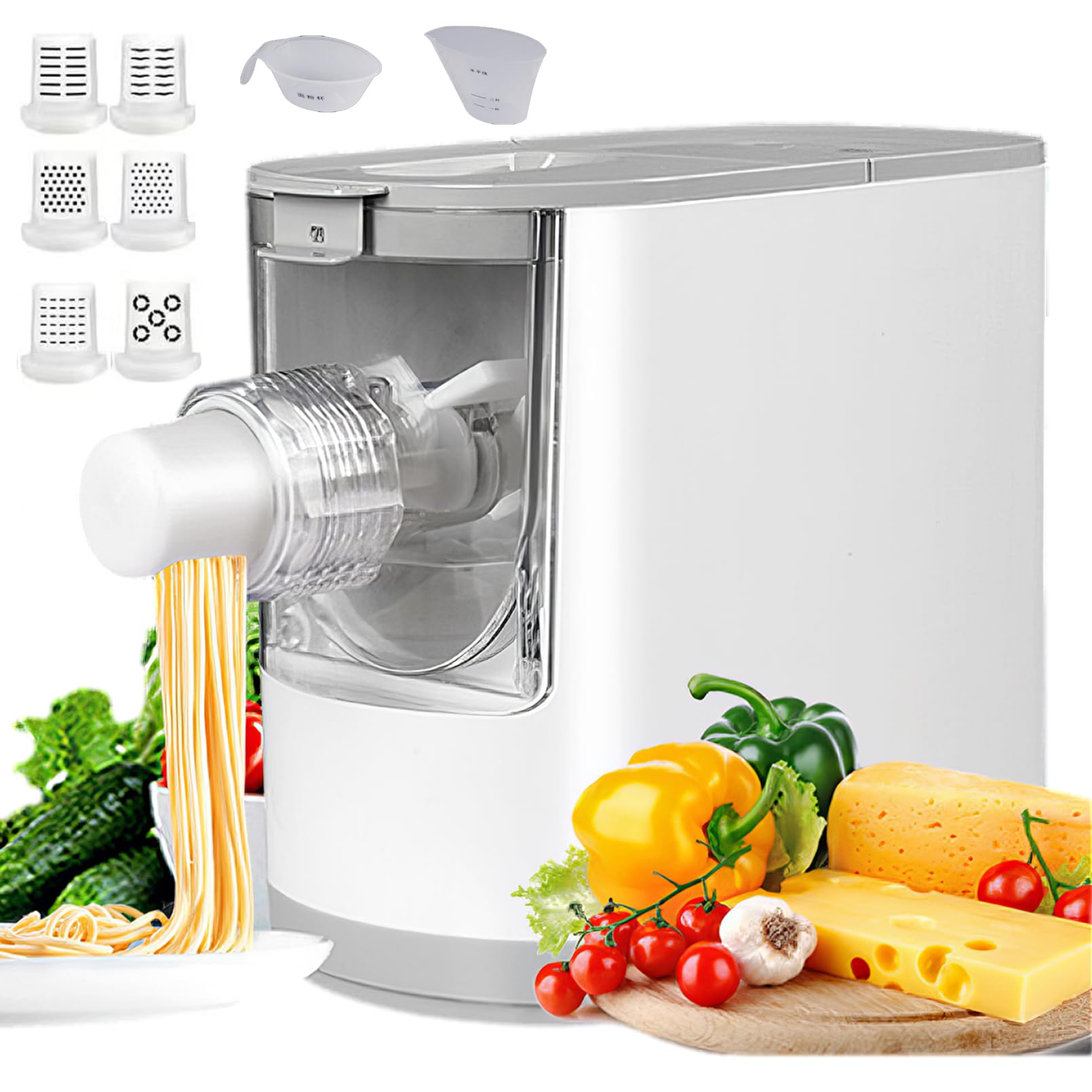 Macchina per Pasta Elettrica, Macchina per Pasta Automatica da 150 W con 6 Stampi per Tagliatelle, Macchina per Pasta con Capacità di Farina 350 G per Spaghetti, Fettuccine, Penne In Meno di 10 Minuti