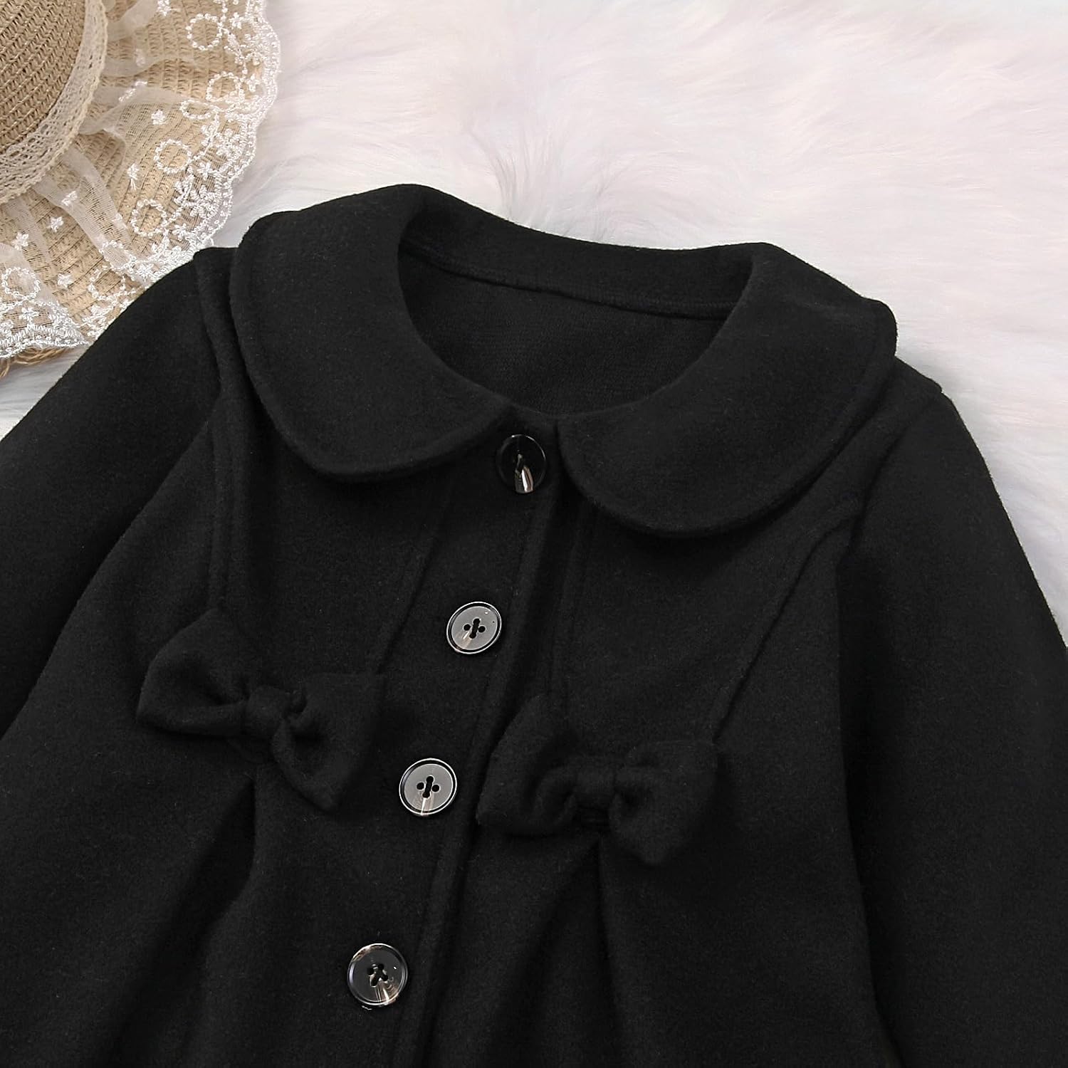 Toddler Baby Girl Dress Coat Lapel Button Jackets Clothes Long Sleeve Solid Color Fall Winter Outfit - Image 4