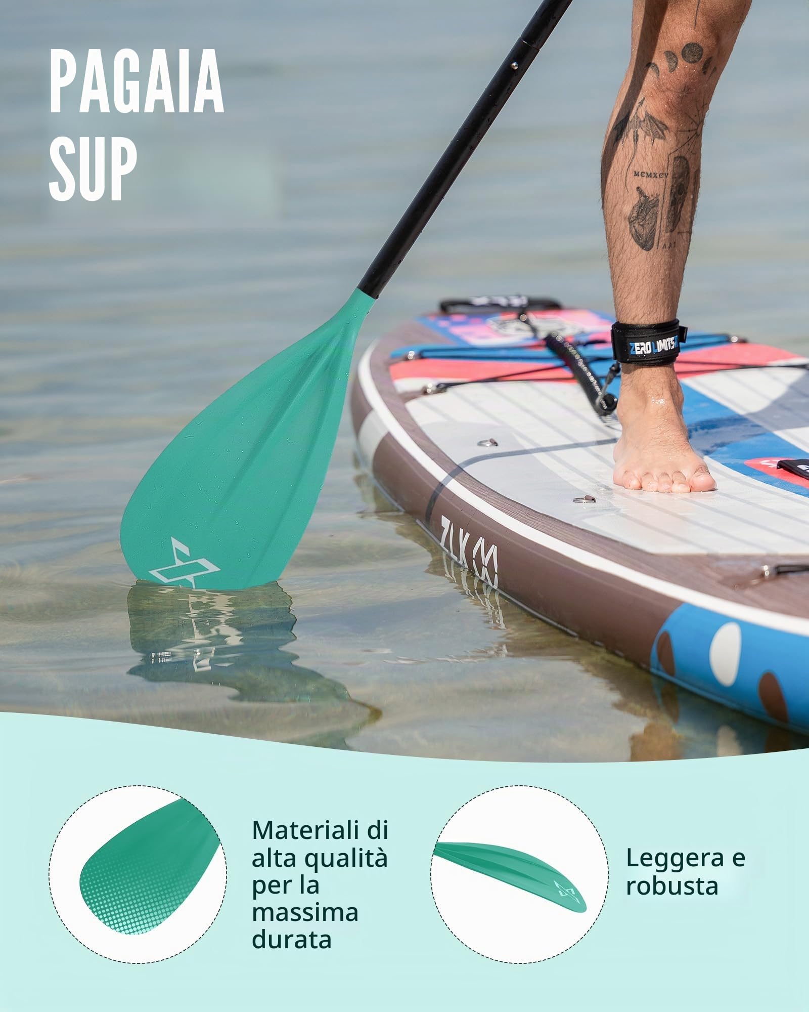 ZLX SUP Paddle in alluminio regolabile, peso leggero, impugnatura ergonomica a T, montaggio rapido e lame durevoli