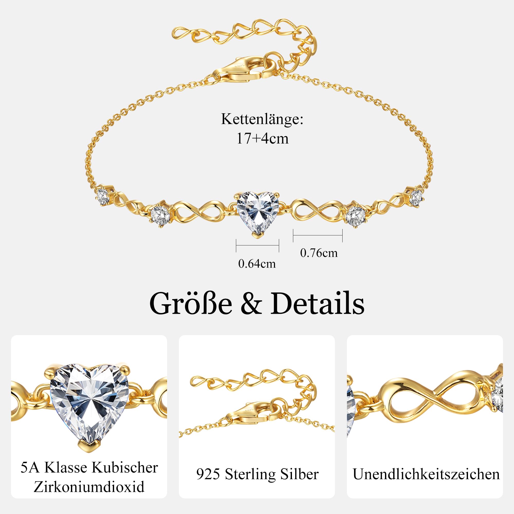 G&GEMSJEW Infinity Heart Armband Damen 925 Sterling Silber Herz Geburtsstein Armbänder verstellbar, Valentinstag Geburtstag Schmuck Geschenke für Frauen Frau Mama Freundin
