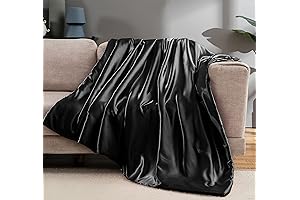 Satin Throw Blanket Black, Cozy Satin Blankets 60x80 Inches