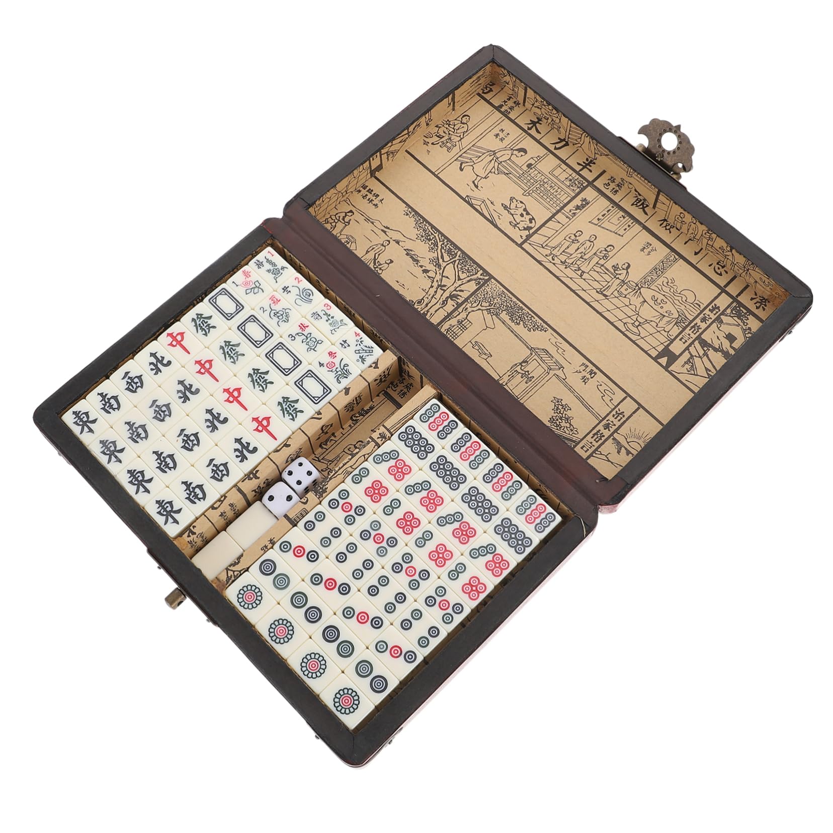 BESTonZON Kleines Tragbares Chinesisches Mahjong Satz mit Holzkoffer Leichtgewichtiges Fliesen Mahjong Spiel für Reisen und Unterhaltung im Kreativen Traditionellen Stil
