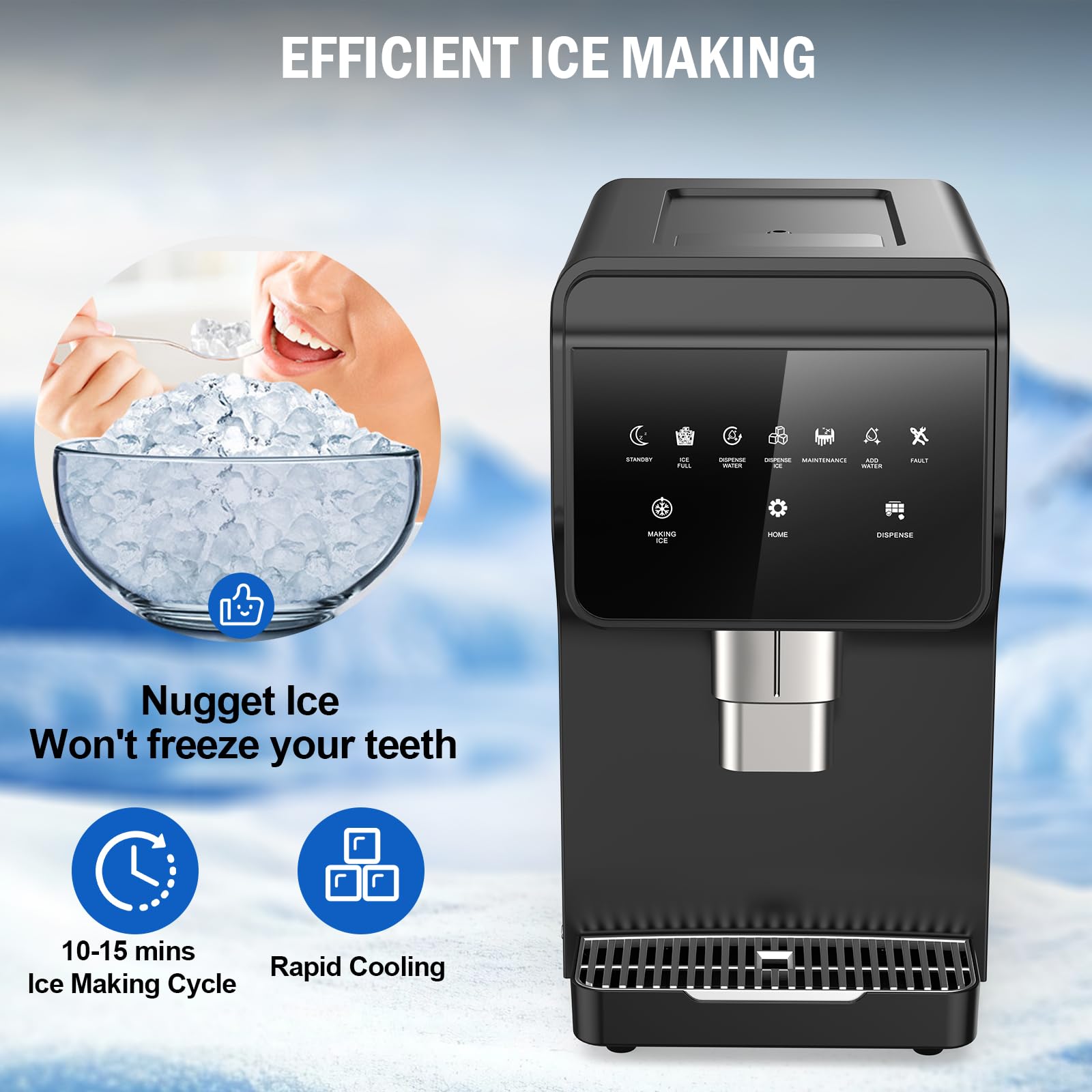Nugget Ice Maker Countertop 50 Lbs/Day, 5 Lbs Ice Bin, Water Dispenser Countertop, Soft Chewable Pellet Ice Maker Machine Stainless Steel, Nugget Ice Machine For Home Bar Kitchen Office, Self-Cleaning on Fridge.com - View 4