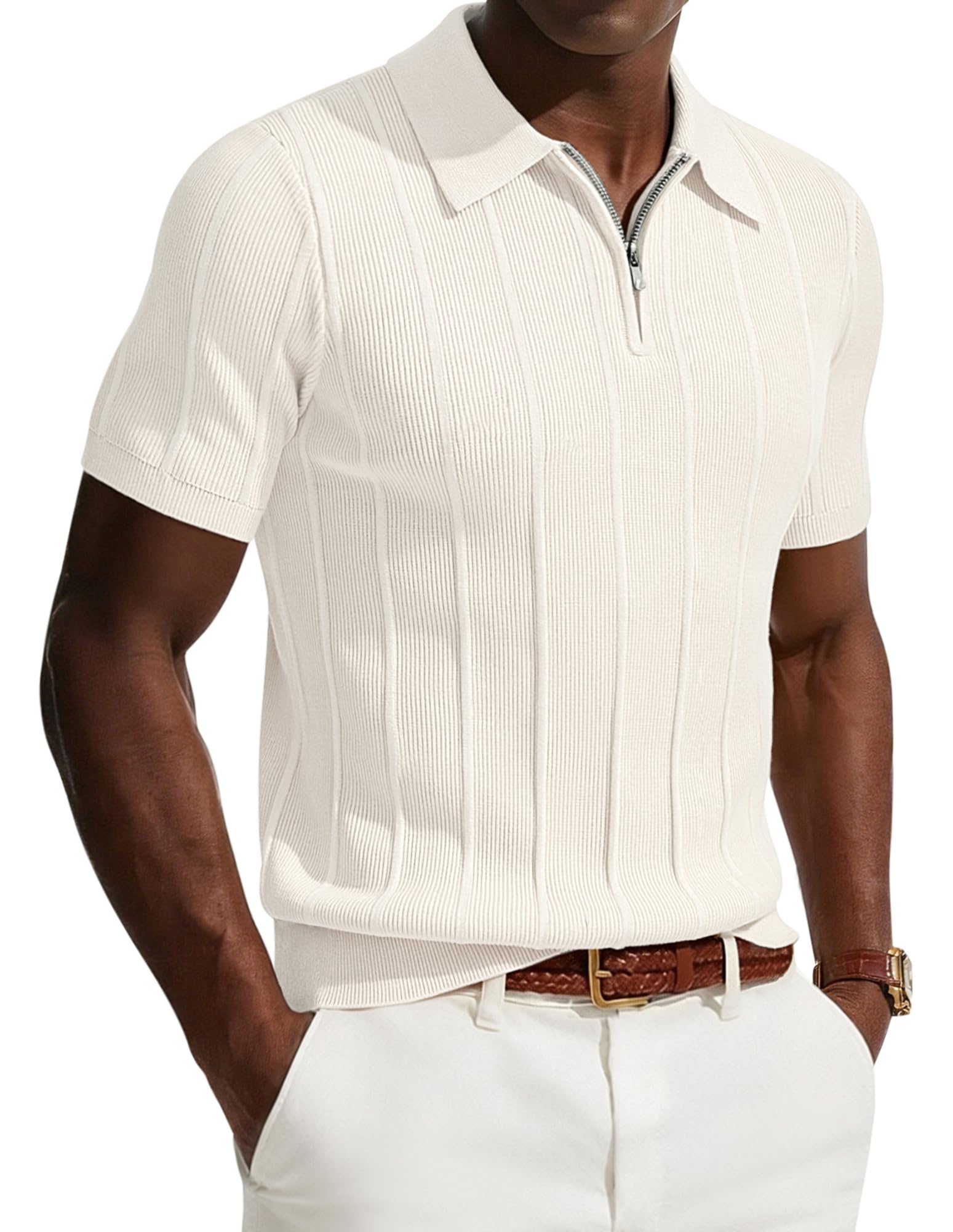 PJ PAUL JONES Poloshirt Herren Kurzarm mit Reißverschluss Strick Polo Shirts Sommer T Shirt