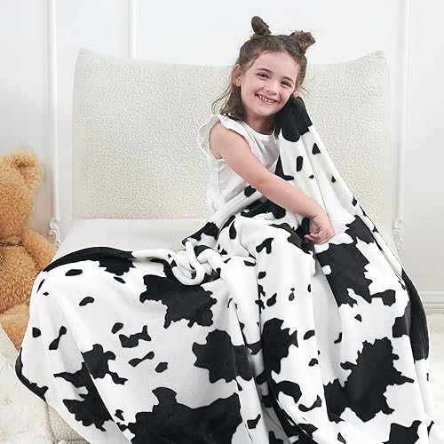 Miniatura 3 de inhand Manta con estampado de vaca, manta mullida con estampado de vaca para sofá, manta de vaca para adultos, manta de vaca suave y cálida, manta