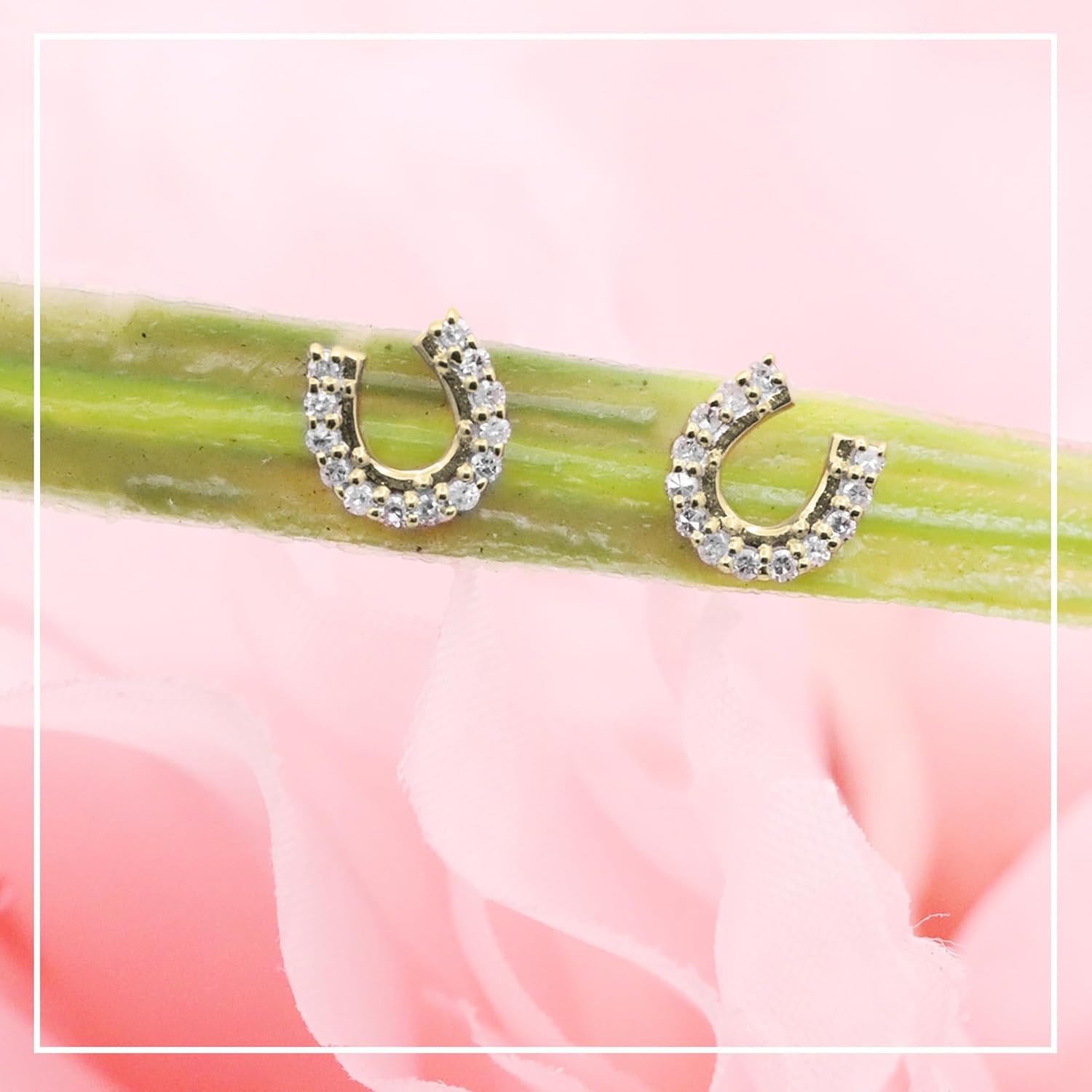 Dazzlingrock Collection 0.15 Ctw 10K Real Solid Gold Round White Natural Diamond Women Horse Shoe Earrings