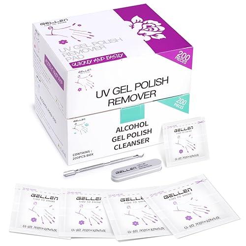 Gellen Kit de almohadillas removedoras de esmalte de gel, almohadillas removedoras de esmalte de acetona y toallitas limpiadoras de alcohol, paquete