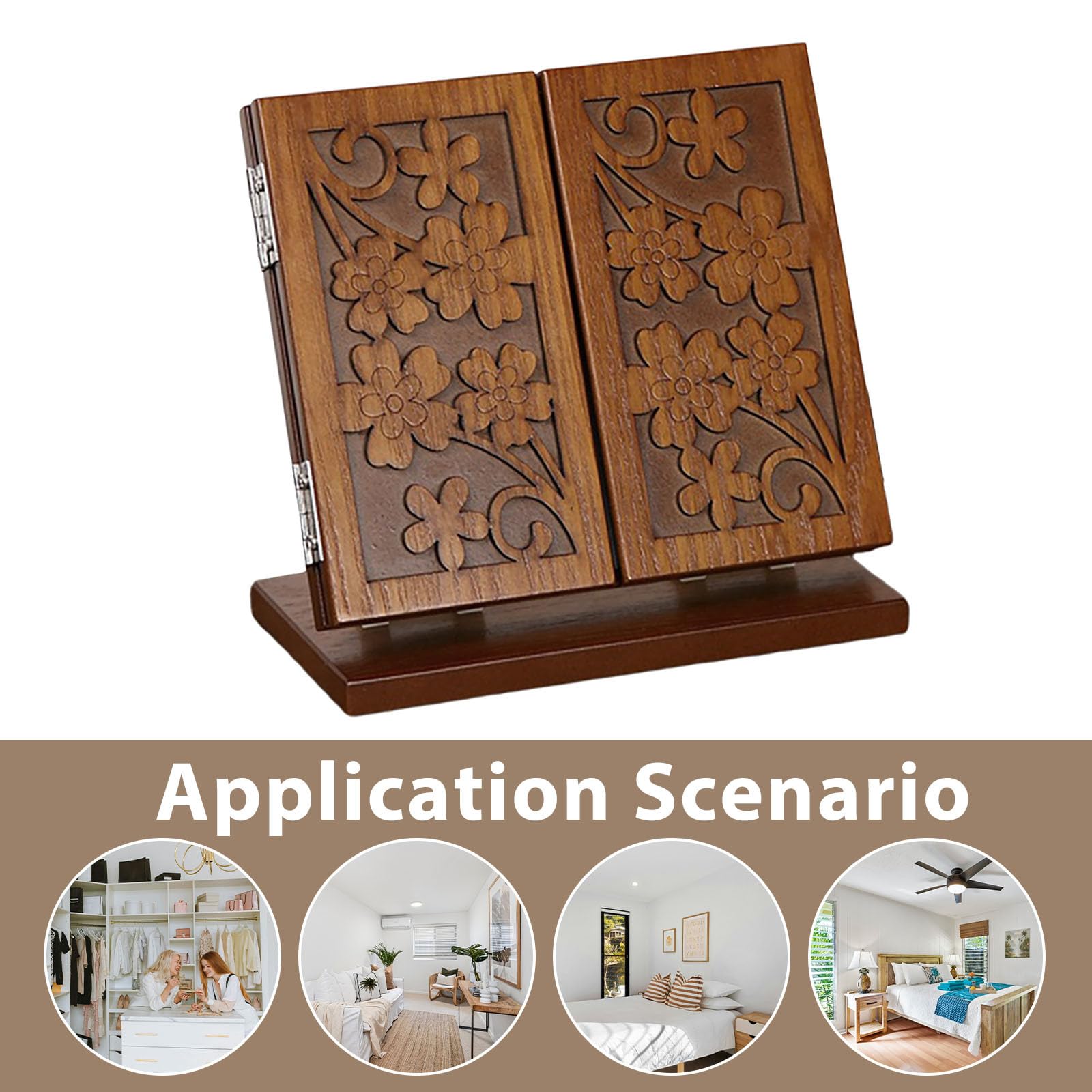 Anneome Espejo de Maquillaje de Madera Diseño Tallado de Trébol, Estructura de Tres Caras Plegable y Superficie Clara para Uso Doméstico y Tocador