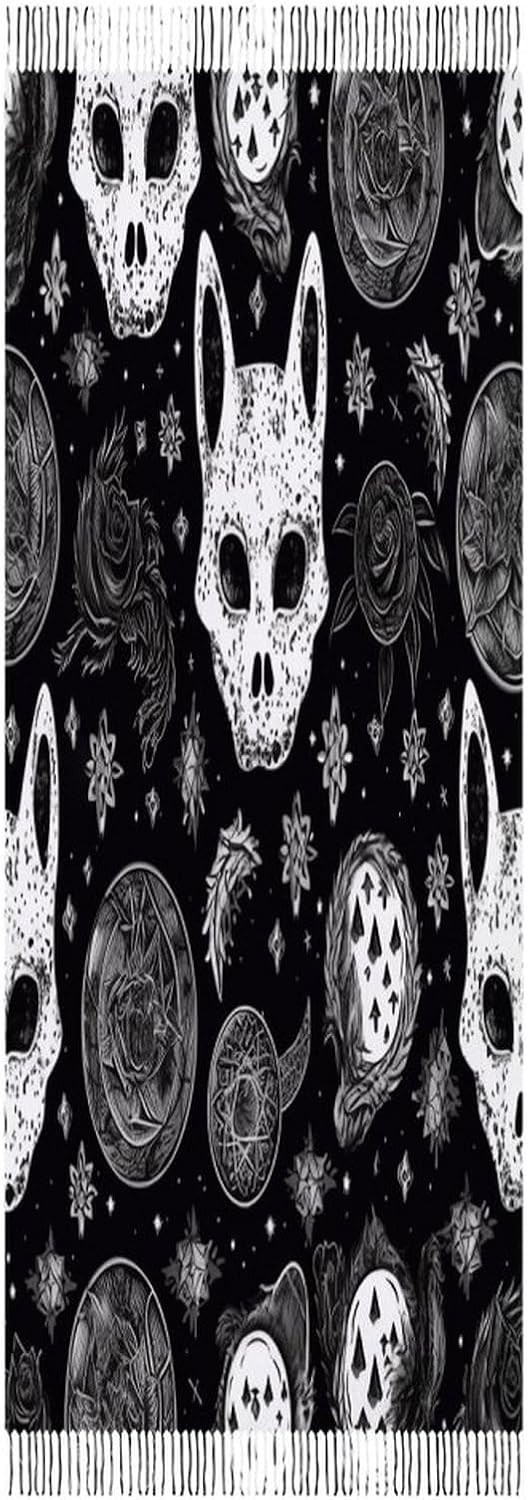 Skull Cat Moon Gothic Scarf for Women Men Classic Fashion Blanket Scarves Soft Cashmere Feel Scarf Cold Weather Warm Long Shawl Winter Large Scarves Classic Blanket Scarfs Thick