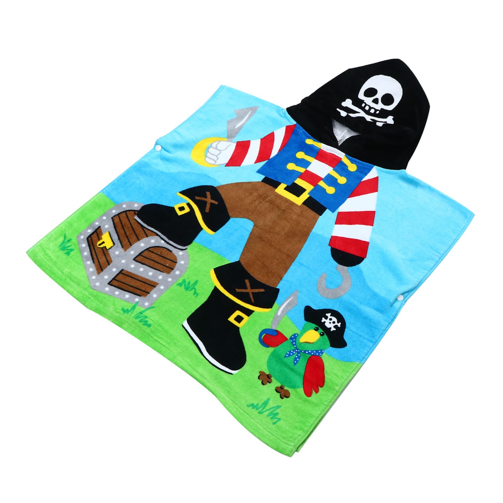 Alasum 1pièce Peignoir Garçon Fille Coton Absorbant à Capuche Serviette de Bain Respirante et Poncho Plage Garçon Fille Motif Pirate Capitaine Séchage Rapide et Confortable