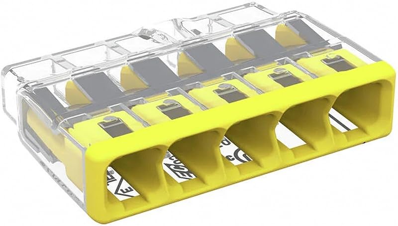 2773-405 | WAGO WALL-Nuts® PUSHWIRE® Splicing Connector | for Solid and Stranded Conductors | 5-Conductor | Yellow Cover | [Box of 60 Pieces]