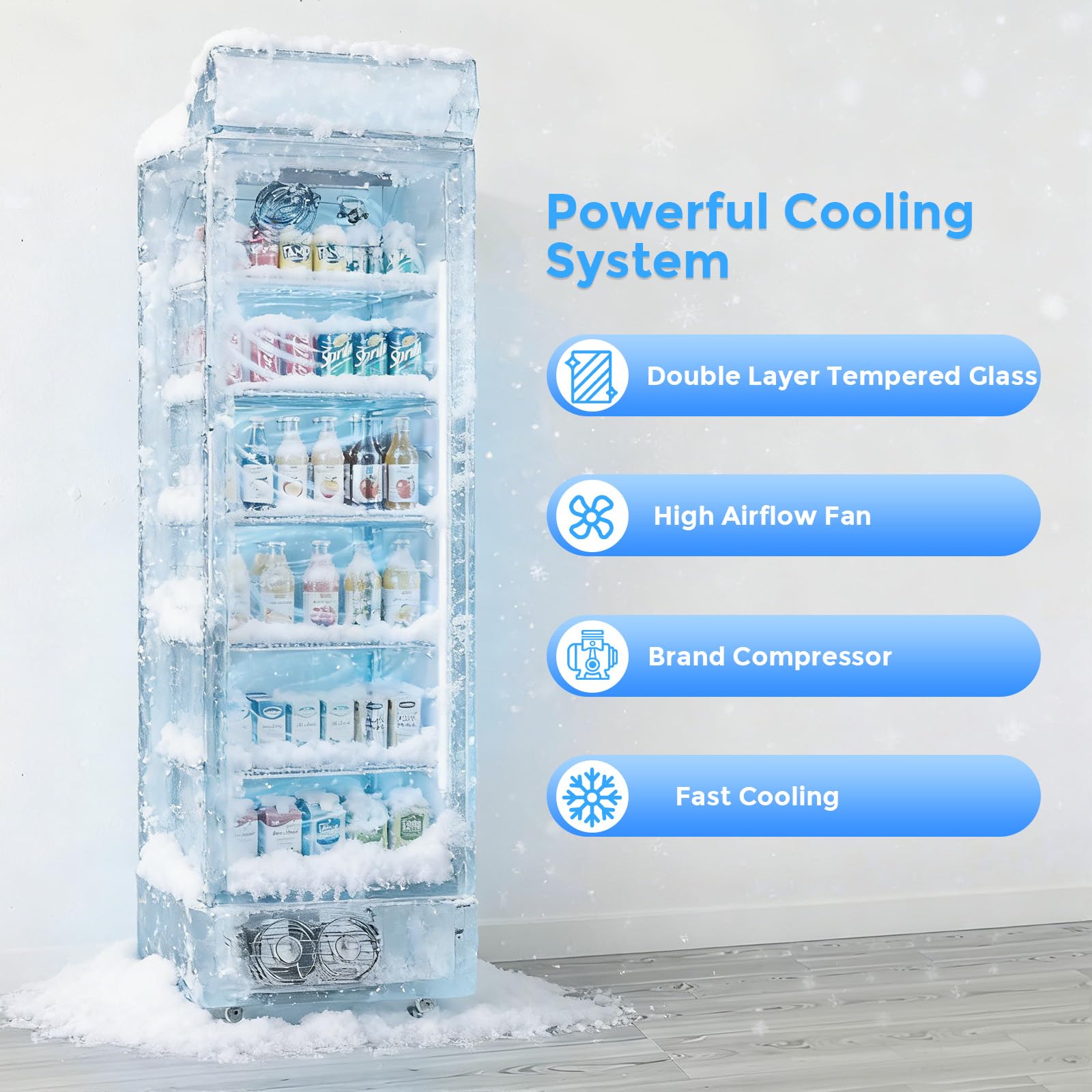 Electactic 9 Cu.Ft Commercial Refrigerators, Display Refrigerator With Double-Tempered Glass Door, Commercial Display Fridge With 4 Adjustable Shelves & LED Light, For Shops, Restaurants, Bars on Fridge.com - View 5