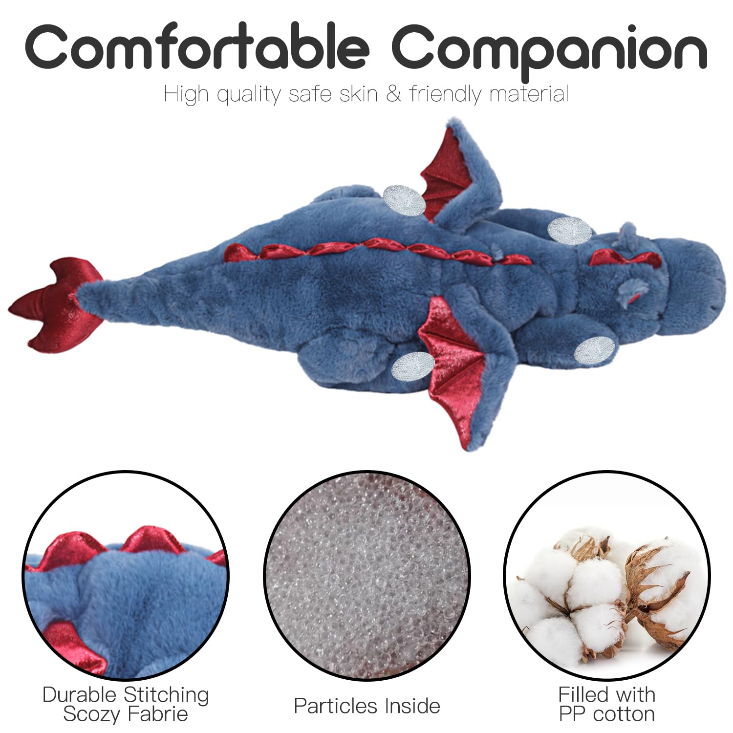 ARELUX - Peluche Gigante de 50 Pulgadas, 3 Libras, dragón Azul Grande, de Animales de Peluche, Lindo Juguete de Peluche, Mullido, Jumbo de Dinosaurio, con alas, Suave Peluches de pterosaurio para