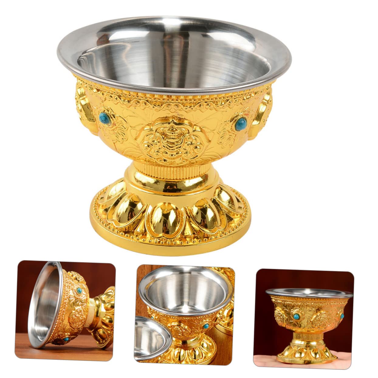 Garneck Buddhistische Altar Set - 14-teilig Messing Wasserschalen Gold