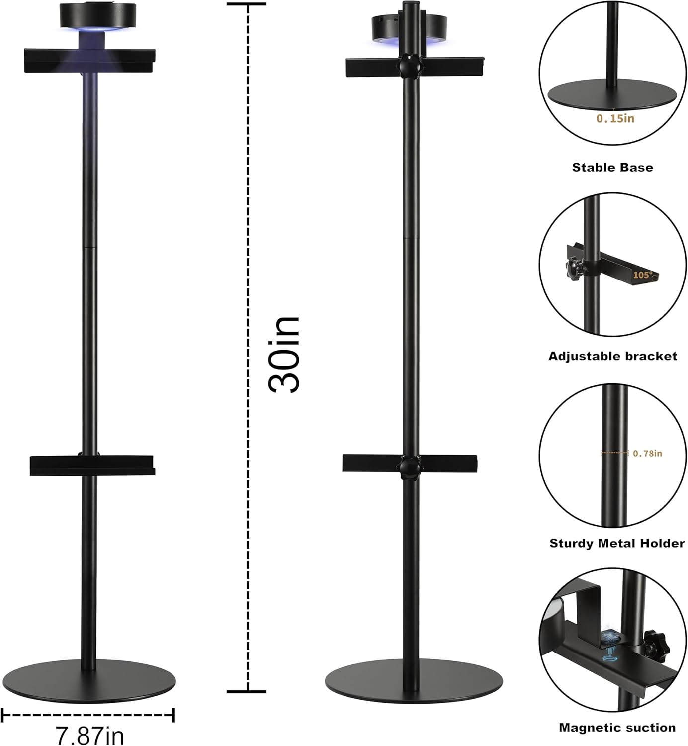 Adjustable Desktop Photo Frame Stand with Magnetic Wall Painting Light, Holds Picture Frames up to 30 Inch,with Rechargeable Battery,Metal Vertical Stand with 3 Color Temperature & 13RGB Poster Lights, for Displaying Picture Frames, Artworks (1 Pack,Black