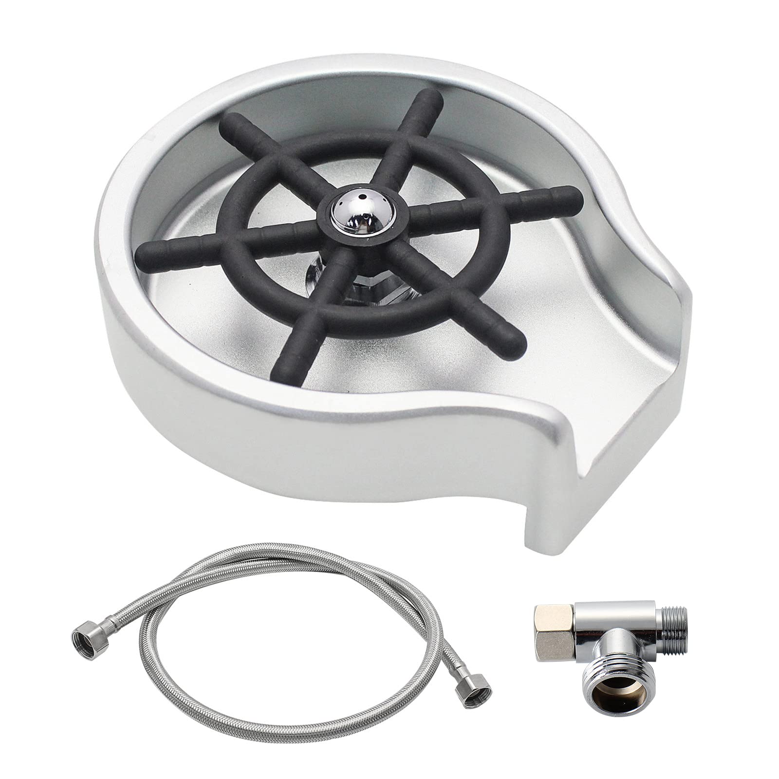 Faucet Glass Rinser, OSBUN Automatic Coffee Cup Cleaner Washer,with Side Spray for Kitchen Faucet Sinks,Beer Bar (Silver)