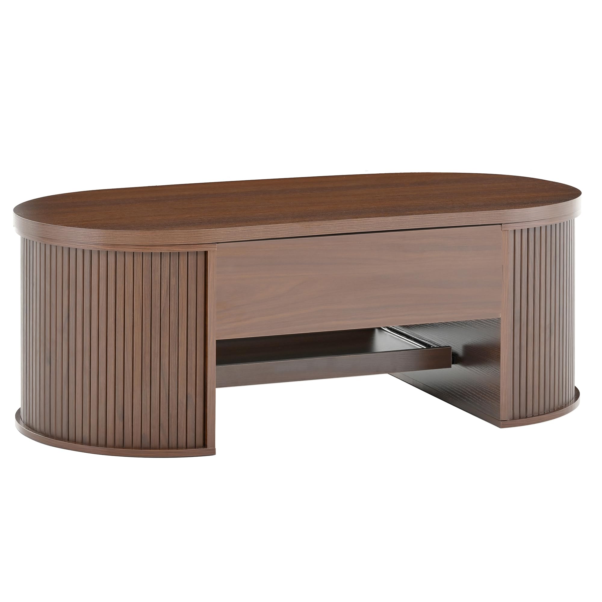 Mesa de salón con lados curvos de madera levantables, tablero deslizante, complemento de mobiliario multifuncional para el salón.