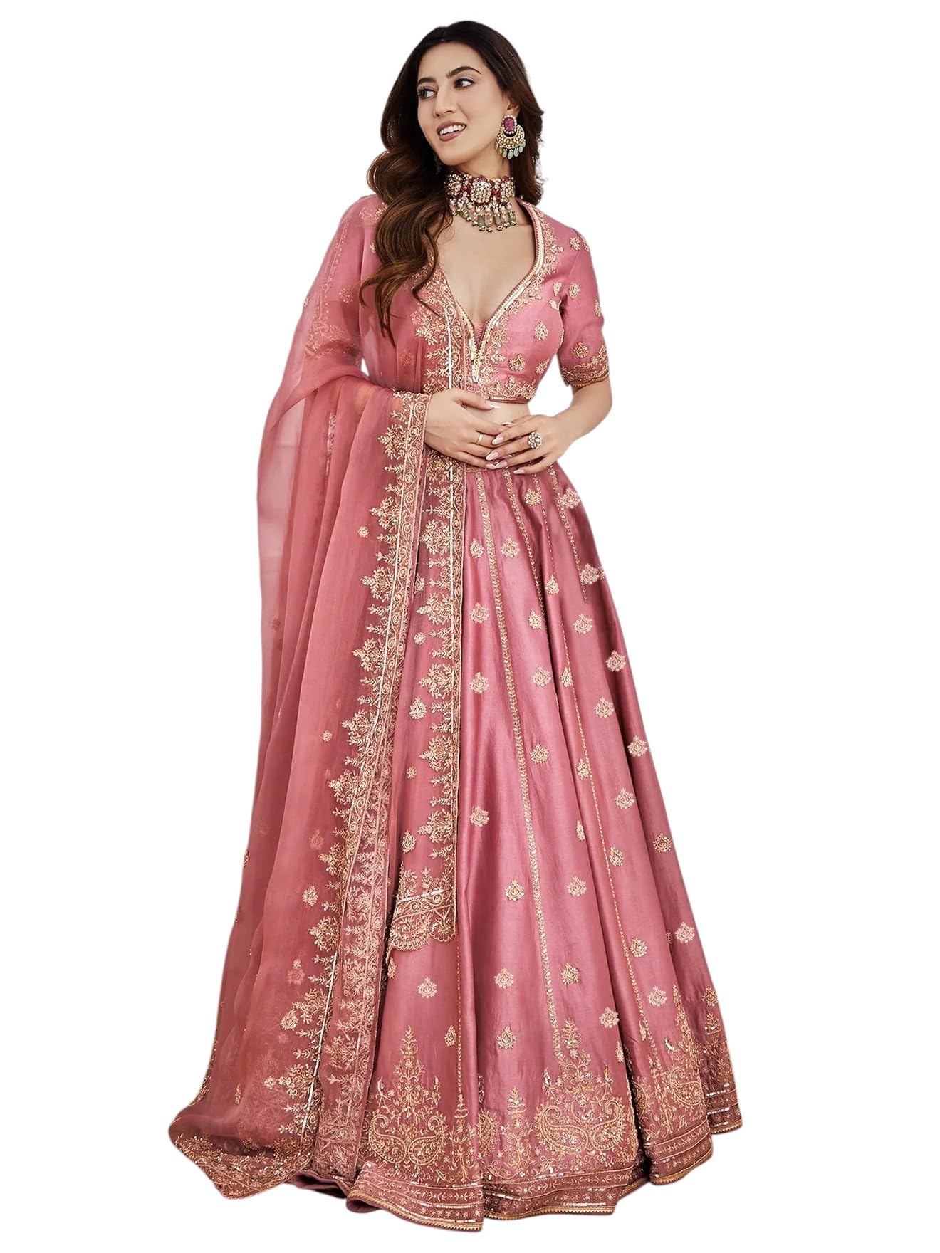 Women's Sequins Dori Embroidered Art Silk Lehenga Choli with Dupatta (7091-Pink-Womens-Lehenga-Choli-Latest; Free Size) (Pink)-image-5