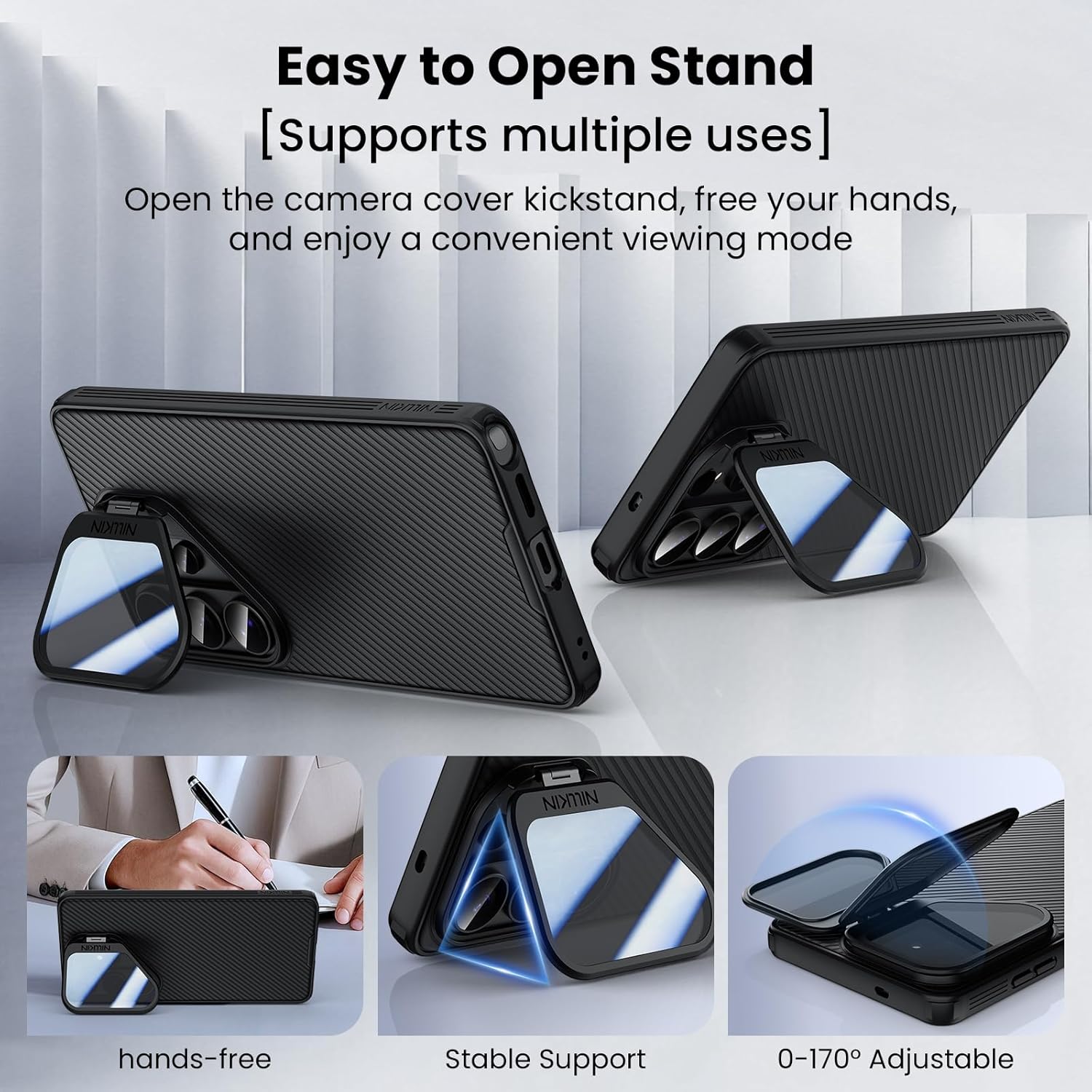 Nillkin for Samsung Galaxy S26 Ultra Case with Camera Cover Stand, Compatible with MagSafe, Adjustable Kickstand, Full Camera Protection, Shockproof Protective Phone Case for S26 Ultra 6.9'', Black