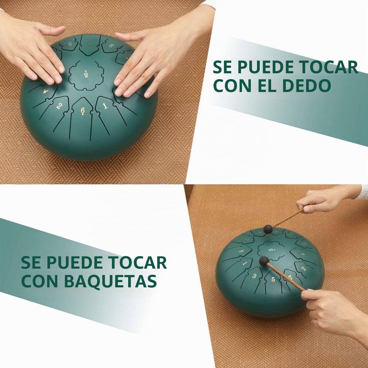 Tambor de Lengüetas,C Chiave 12 PulgadasTongue Drum,13 Notas Percusión Tambor de la Lengua con Bolsa de Viaje Acolchada, par de mazos,púas de Dedo