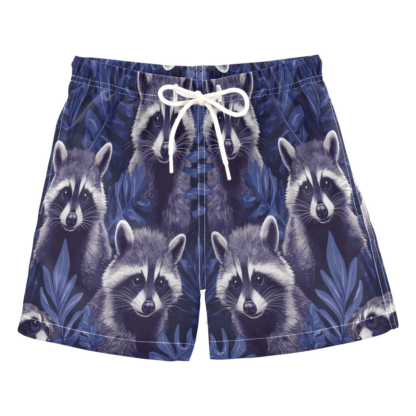 Jucciaco Boys Beach Board Shorts Raccoon Animal Monstera Quick Dry Swim Trunk Swimwear for Kids Multicolor