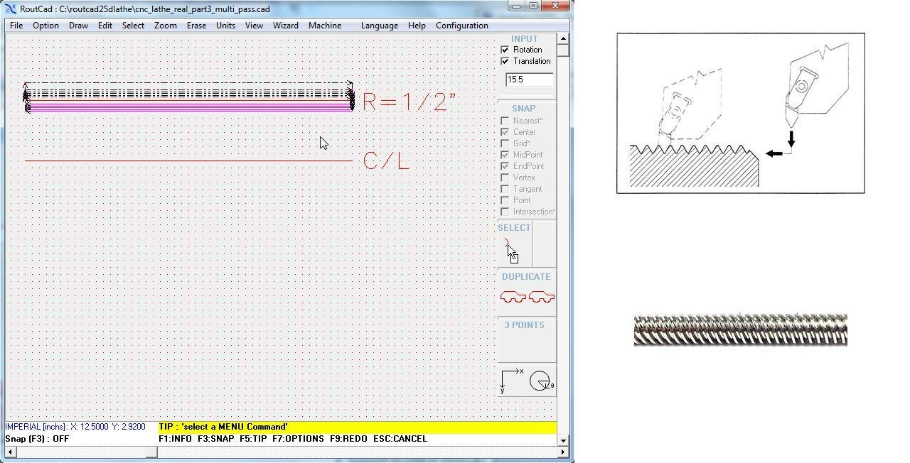 CAD CAM Lathe Software CNC 3040 6040 6090 Mach 3 Linux GRBL plus tutorial videos RoutCad Standard. Three easy steps integrated CAD+CAM program: 1-design, 2-define machine sequence, 3-export g-code.