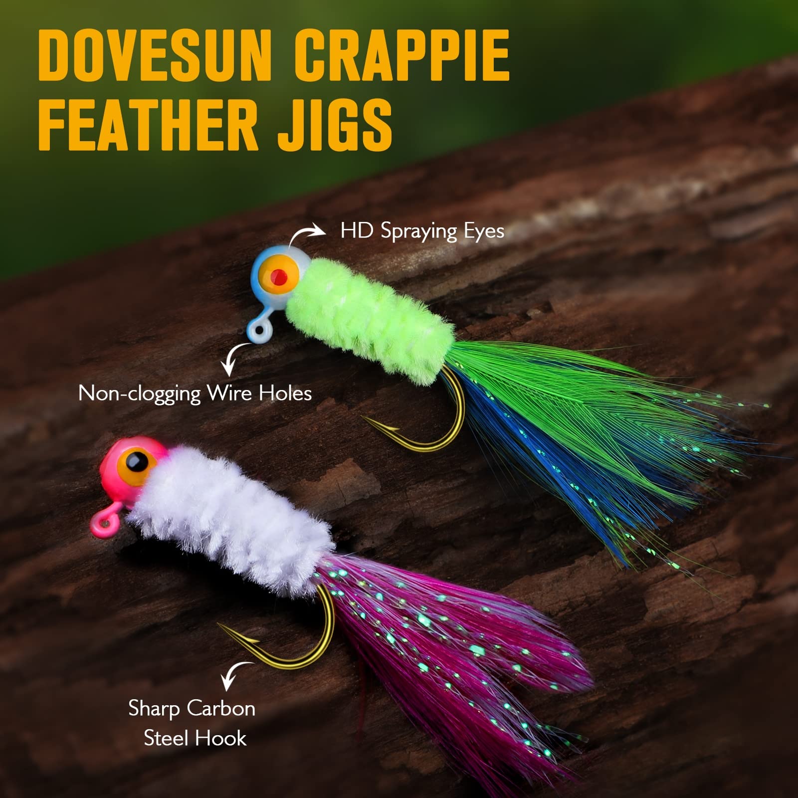 Dovesun Crappie Jigs, Jig Heads with Feather Hand-Tied Marabou Jigs Ice